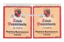 x3189 POSEN – Poznań Hartwig Kantorowicz TRINKBRANNTWEIN 2x Etikett liquor label