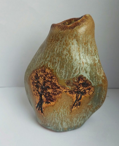 Keramikvase grün braun mit - grün/braun,
