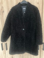 ZARA Jacke Mantel  M schwarz  Kunstfell Teddyfell 