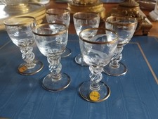 6 Lyngby  Schnapsgläser mit Goldrand gedrehtem Stiel weiß  mit  Möwe