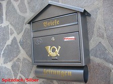 XXL Briefkasten Postkasten Silber + Zeitungsfach Wandmontage Nostalgie Antik