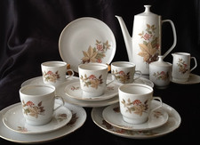 CP Colditz DDR Bunte Blätter Goldrand 1970er Jahre Kaffeeservice für 5 Personen