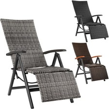 Aluminium Polyrattan Relaxsessel mit Fußablage Gartenstuhl Klappstuhl Liegestuhl