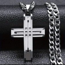 UNISEX ANHÄNGER KREUZ EDELSTAHL MASSIV SILBERFARBEN KREUZ MIT KÖNIGSKETTE MOD A