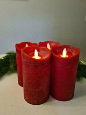 LED Echtwachskerzen mit Flackereffekt 5 Std. Timer Rustik Optik Rot 4er Set 19cm