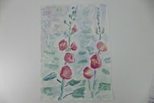 Wilhelm Klußmann Aquarell 1992 sig. Malven im Garten 65x47cm N-1260