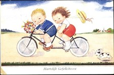 Ak Glückwunsch, Kinder fahren Tandem - 4456502