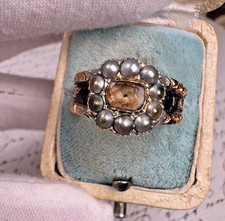 1819, datiert, Trauerschmuck, Ring, 585 Gold, Haar Perlen England, antik, Trauer