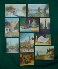 Konvolut 10 kleine ältere handgemalte Bilder, Signatur „M F“, bayerischer Raum