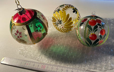 Christbaumschmuck 3 Kugeln mundgeblasen handbemalt Glas 7,5 und 6,5 cm Qualität