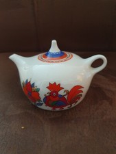 Porzellan Teekanne "Hahn und Blume" h 7,5 cm UdSSR LFZ Lomonosow Russland