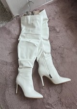 Damen Over Knee Stiefel Schenkelhoch Spitz Stilettoabsatz weiss gr 39 NEU