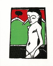 Erich Heckel -  Holzschnitt 1910  " Stehender Mädchenakt "