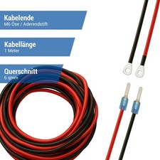 Kabelsatz H07V-K 6 qmm rot/schwarz 1 m lang M6 Öse/Stiftader