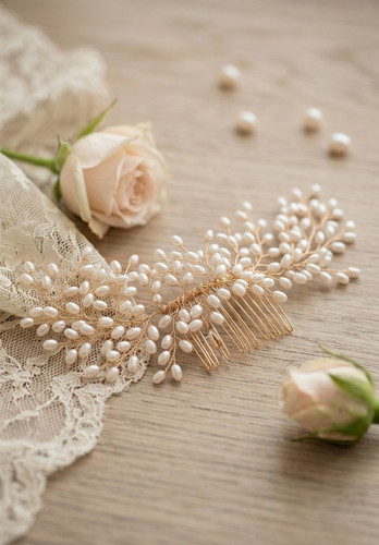 Braut haarkamm gold perlen - braut,