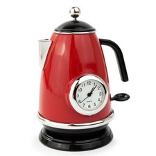 Tischuhr Teekanne Retro rot - Dekorative Designer Uhr Sammleruhren Geschenkuhren