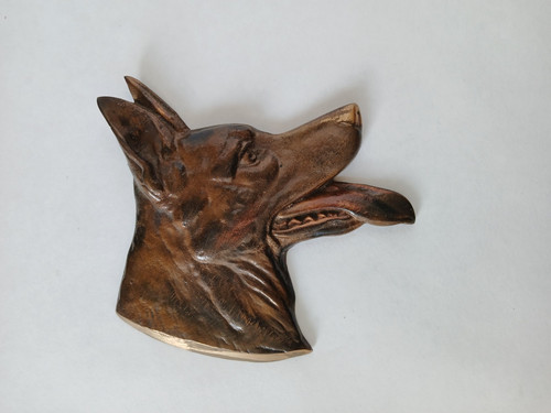 Bronze relief hundekopf - bronze,