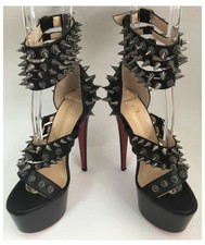 Christian Louboutin Botticellita Black Leather Platform Spikes Size 38. 16cm