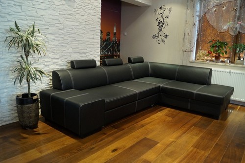 Schwarz rindsleder ecksofa - schwarz,