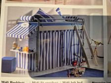 Hochbett, Marke Hasena, dunkelblau-weiß gestreift