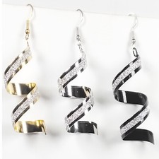 Lange glitzer Spiral Ohrringe Hänger Durchzieher Stecker Statement Cocktail Gala