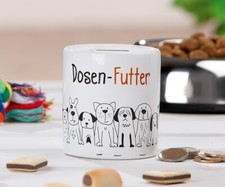 Gilde Keramik Spardose " Dosen-Futter" Hund Geschenk weiß schwarz braun Tiere