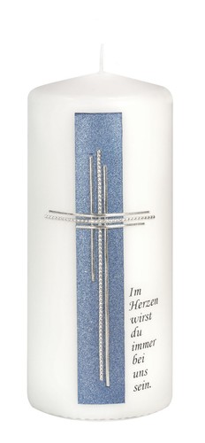 Trauerkerze mit blau silbernem - trauerkerze, blau-silbernem