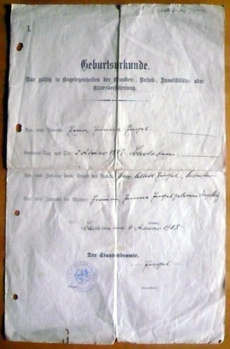 Alte geburtsurkunde von 1908 - ,
