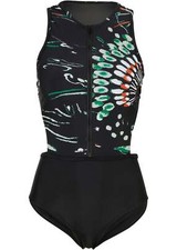 Badeanzug mit Reißverschluss Gr. 38 Schwarz Graphisch Damen Schwimmanzug Neu*