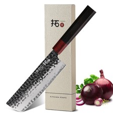 TURWHO 7-Zoll Nakiri Messer 3-lagigem 9Cr18Mov Hi-Carbon Stahl Koch Küchenmesser