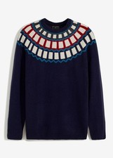 Pullover Gr. 68/70 Blau Norwegermuster Herrenpullover Langarm Strick-Pulli Neu*