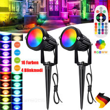 2er RGB LED Gartenstrahler mit Fernbedienung Außen Gartenleucht mit Erdspieß set