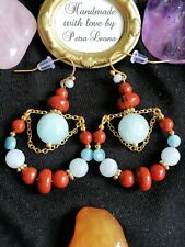 HOOP-Ohrringe ROTER JASPIS + AQUAMARIN Geburtsstein WIDDER MÄRZ WASSERMANN