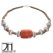 Vintage Koralle Collier Murano Glasperlen Halskette Silber necklace