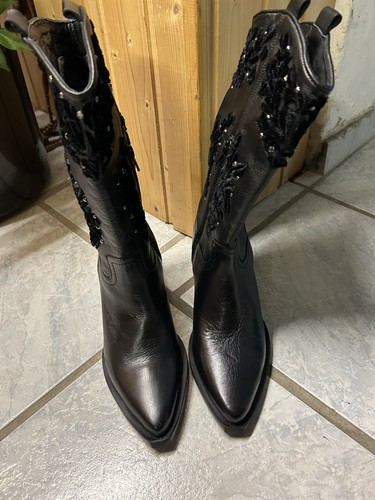 Westernstiefel schwarz leder - schwarz,