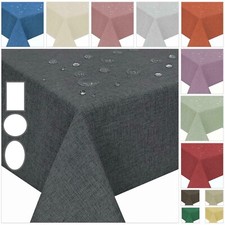 TISCHDECKE BÜGELFREI LEINENOPTIK WASSERABWEISEND ECKIG RUND OVAL UNI GARTEN