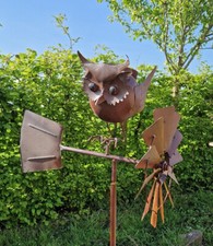 WINDRAD WETTERFAHNE EULE GARTENSTECKER GARTENDEKO METALL NEU