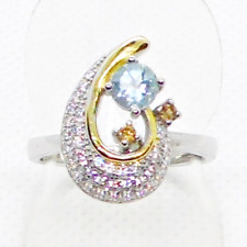 Sky Blautopas Saphir CZ Ring 925 Silber 585 Bicolor vergoldet 18,4 mm 58