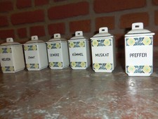 6x Landhausküche Keramik- Gewürzdosen Jugendstil um 1900 Deckdose