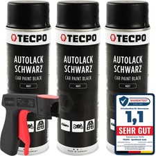LACKSPRAY SCHWARZ MATT 3x 500 ml AUTOLACK RALLYSCHWARZ FARBSPRAY + PISTOLENGRIFF