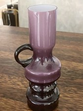 Friedrich Glas-Vase lila Henkel-Vase  ca 21,5 cm innen weiß Vintage 60/70er Jahr