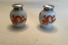 Thomas Porzellan roter Drache Salz und Pfeffer Streuer mit Silber (835) Deckel 