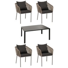 B-Ware Gartengarnitur MCW-N41, Tisch+4xStuhl, Rope, grau, Kissen dunkelgrau