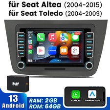 7" Autoradio Android14 GPS WIFI 2+64G SWC FM DAB Für Seat Altea 2004-2015 Toledo