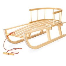 Holzschlitten aus Buchenholz mit Rückenlehne und Zugseil