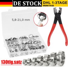 130 tlg 1 Ohr Schlauchschellen Zange Set Edelstahl Sortiment Schlauchklemmen DHL