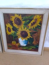 Ölbild Blumen Sonnenblumen Stillleben Unikat gerahmt handgemalt und signiert