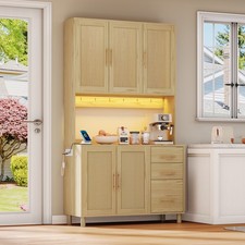 Küchenschrank Küchenbuffet LED Buffetschrank mit 5 Schränke & 3 Schubladen Eiche