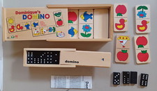 2x KINDER HOLZ DOMINO - Holzspielzeug Kleinkinder Dominospiel in Box + normales