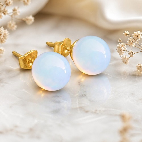 Opal ohrstecker edelstahl gold - ohrstecker,